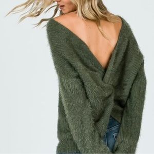 &Merci Brushed Knot Sweater Green Knit Size Large